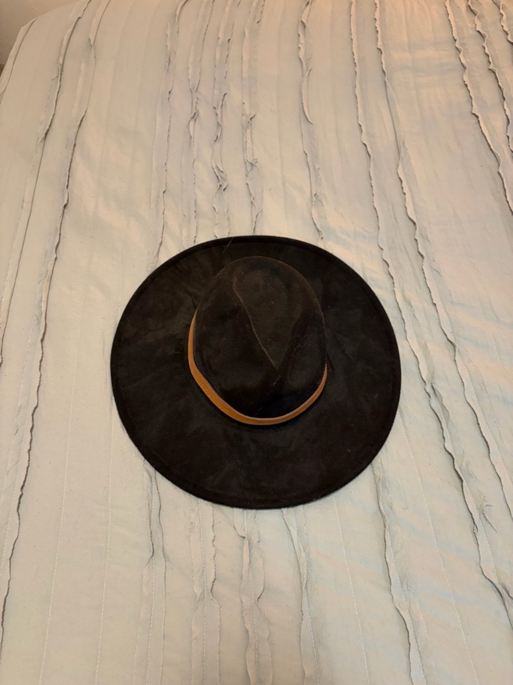 Black Wide-Brim Fedora Hat with Brown Band